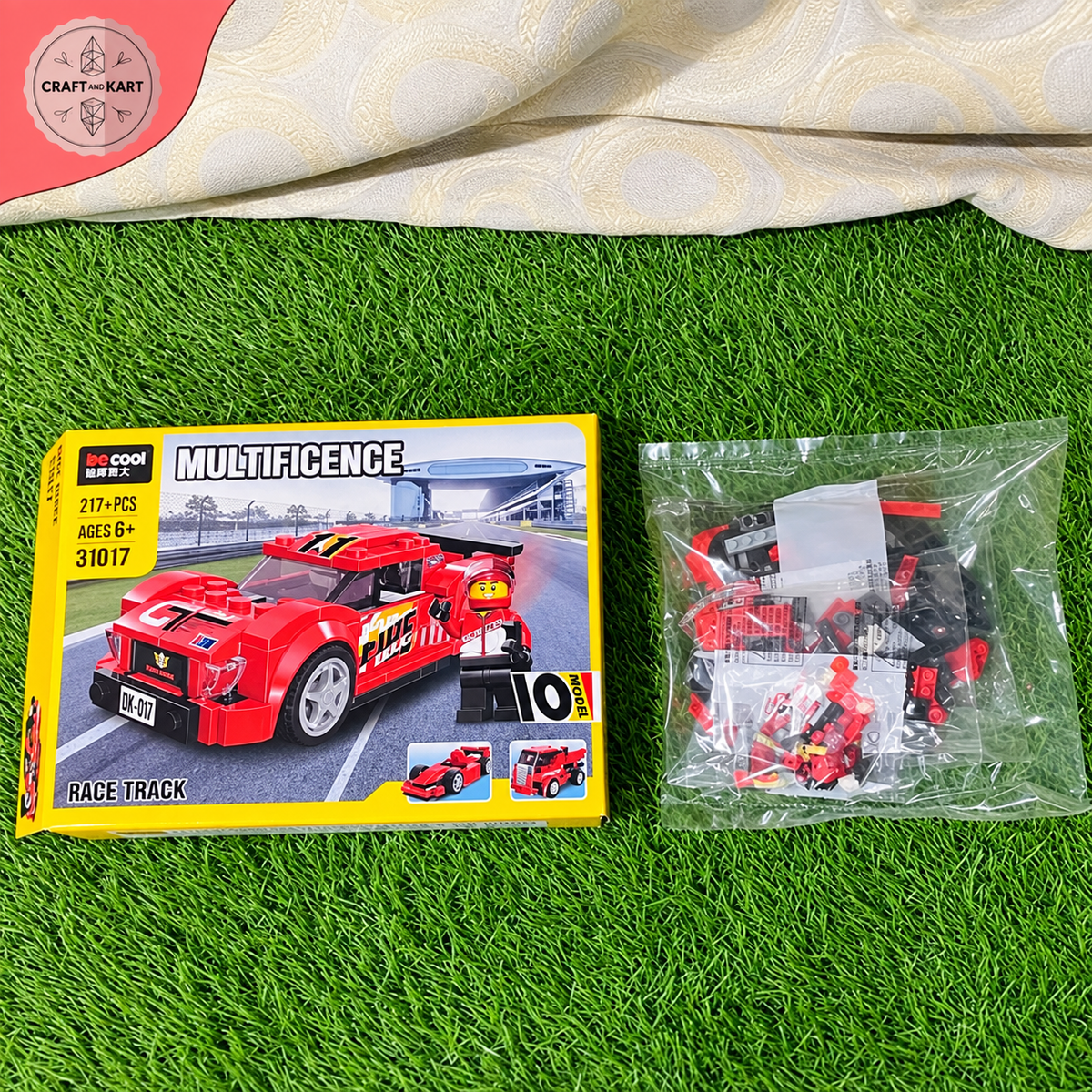 Brick Building 10-in-1 Race Track Car Building Blocks Set β 217+ PCS STEM Construction Toy for Kids 6+