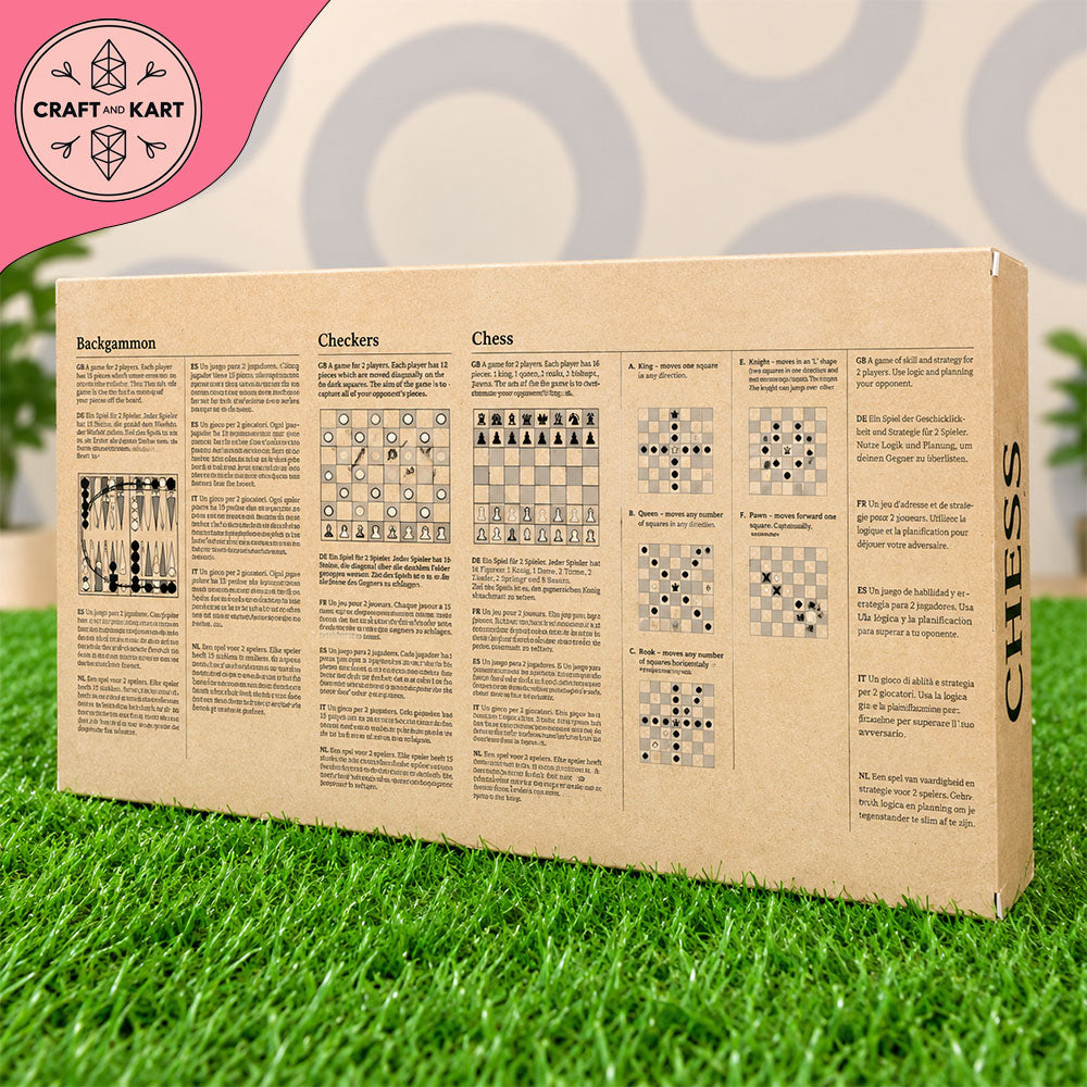 3-in-1 Wooden Board Game Set - Chess, Checkers & Backgammon