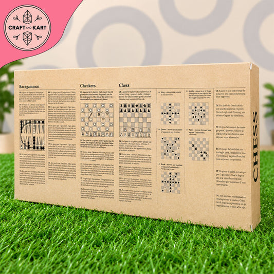 3-in-1 Wooden Board Game Set - Chess, Checkers & Backgammon