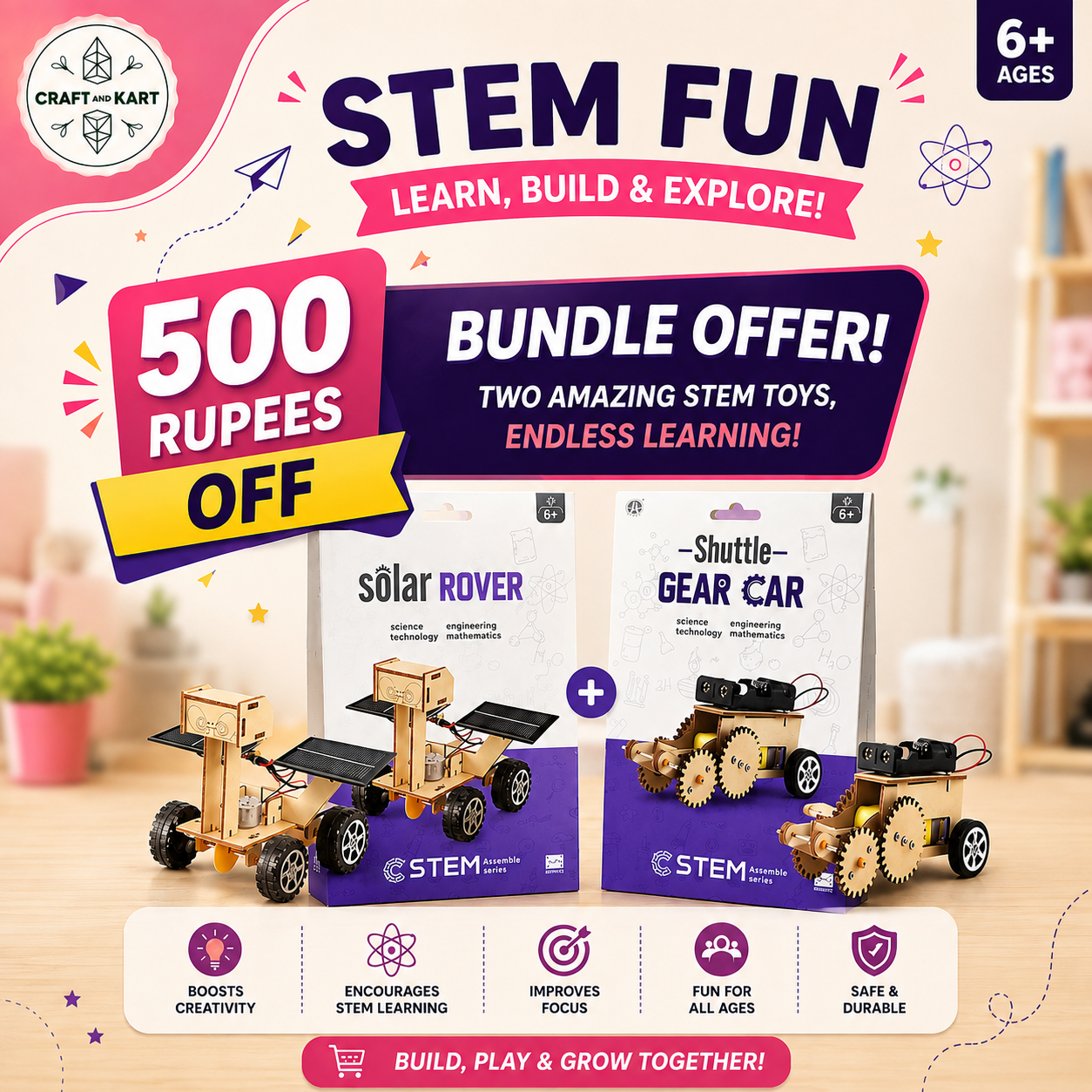 STEM Solar Rover & Gear Car Bundle – 500 Rupees OFF | Craft and Kart