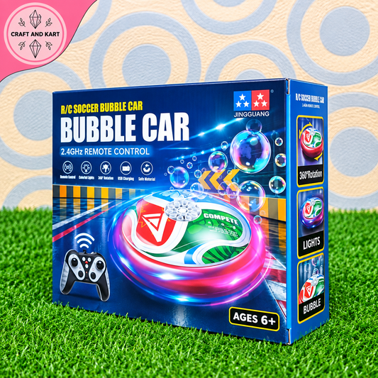 R/C Soccer Bubble Car – Remote Control Bubble Blowing Car with LED Lights, 360° Rotation & USB Charging | Kids Toy Car 6+