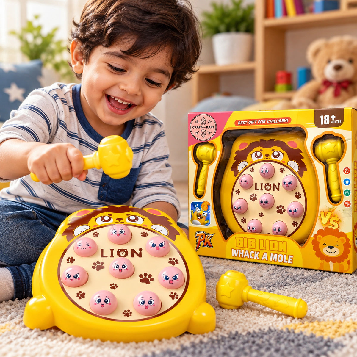 Big Lion Whack A Mole Game for Kids 18+ Months | Interactive Hammer Pounding Toy
