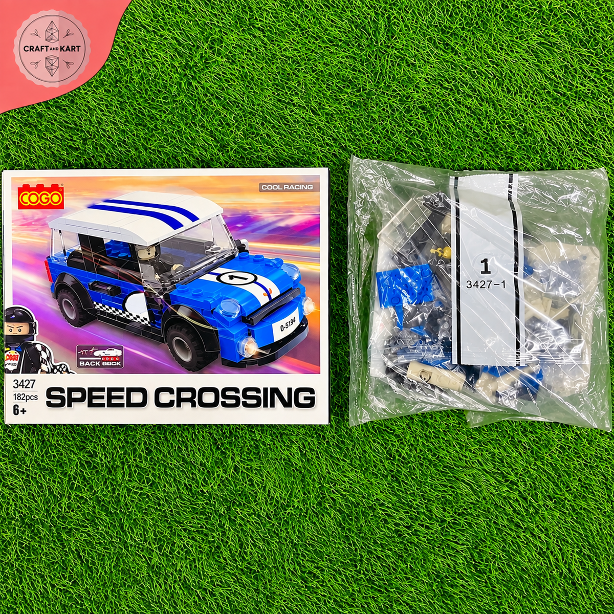 Brick Building COGO Speed Crossing Mini Racing Car Building Blocks Set | 182 Pieces Educational DIY Toy for Kids 6+