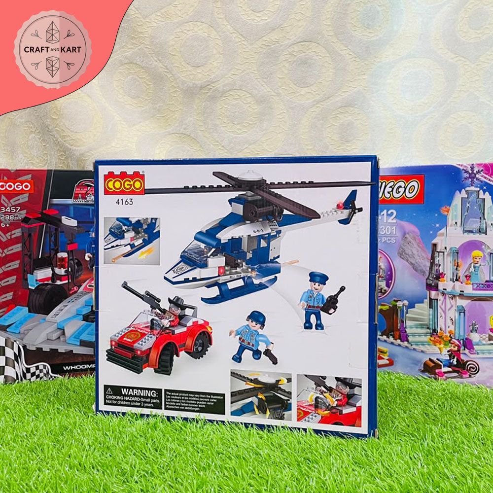 COGO Police High Speed Pursuit Building Blocks Set (229 Pcs) | Lego Compatible Police Helicopter & Car Brick Toy for Kids & Boys Birthday Gift