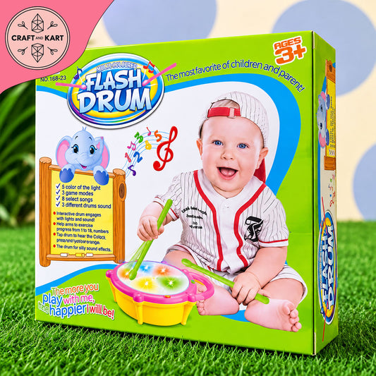 Multicoloured Flash Drum Musical Toy for Kids 3+ | Light-Up Electronic Drum with Drumsticks