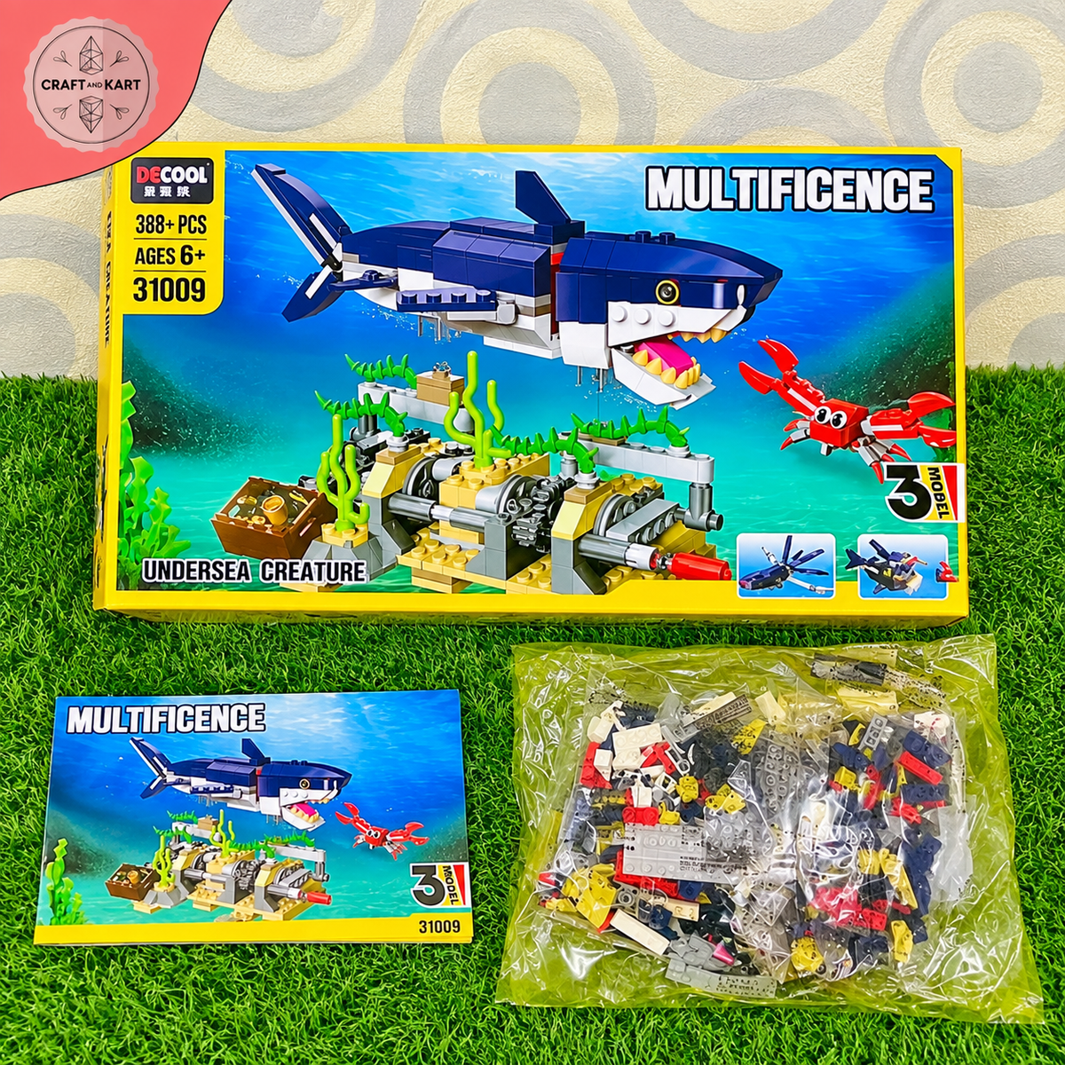 Brick Building Decool Multificence 3-in-1 Undersea Creature Building Blocks Set | 388+ PCS Educational STEM Toy for Kids 6+
