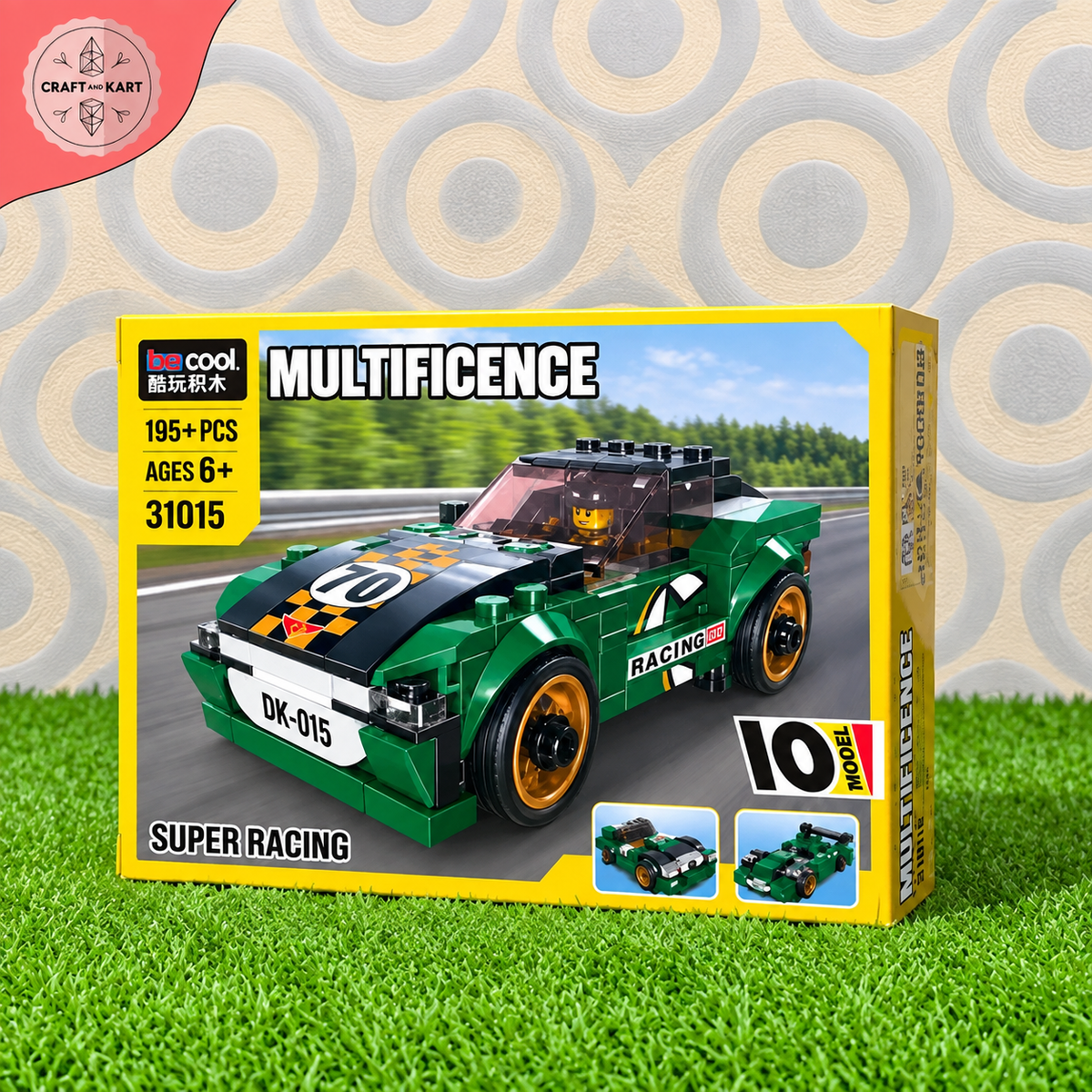 Brick Building 10-in-1 Super Racing Car Building Blocks Set – 195+ PCS STEM Construction Toy for Kids 6+ | Craft & Kart