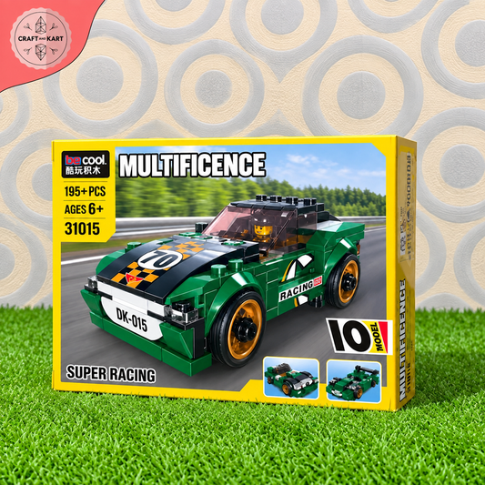 Brick Building 10-in-1 Super Racing Car Building Blocks Set – 195+ PCS STEM Construction Toy for Kids 6+ | Craft & Kart
