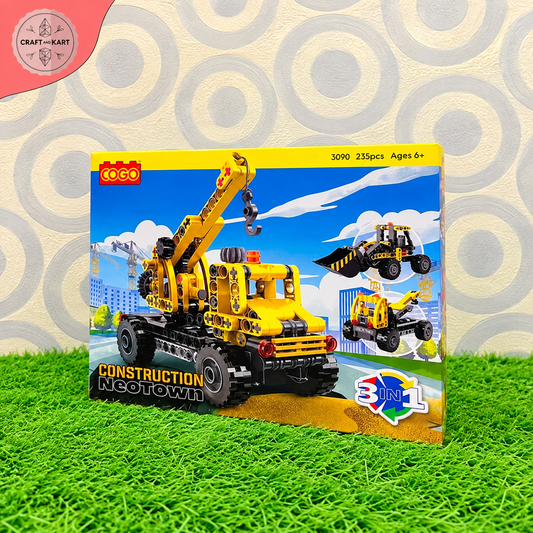 Brick Building COGO 3-in-1 Construction Crane Truck Building Blocks Set | 235 PCS Educational STEM Toy for Kids 6+ | Craft & Kart