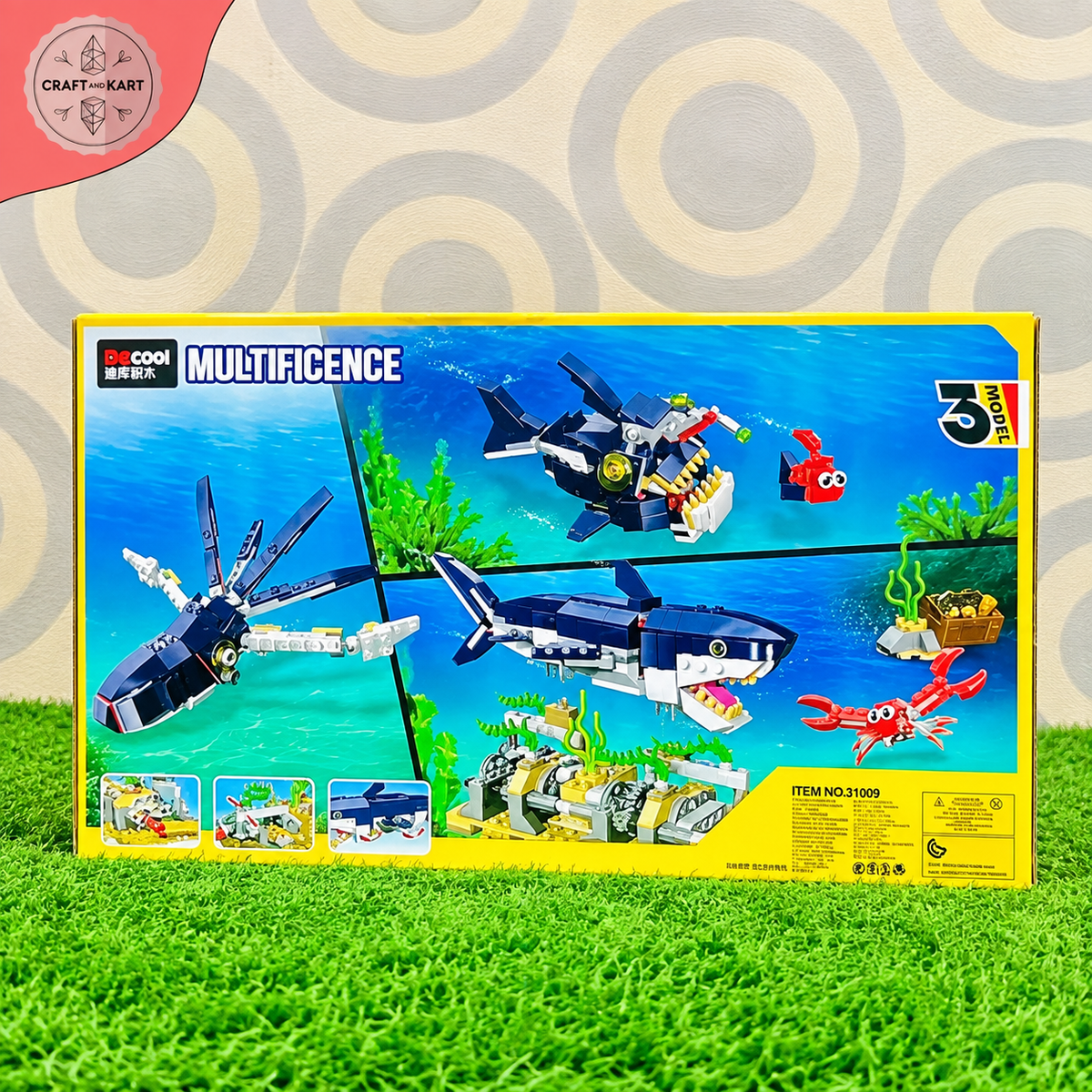 Brick Building Decool Multificence 3-in-1 Undersea Creature Building Blocks Set | 388+ PCS Educational STEM Toy for Kids 6+