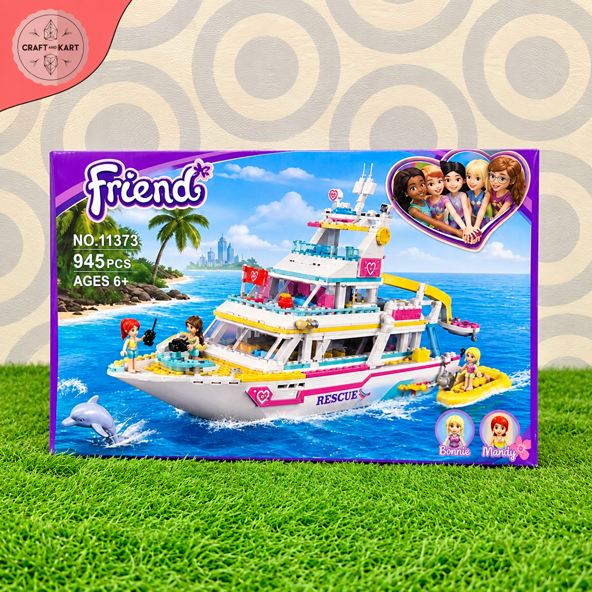 945 PCS Friends Rescue Yacht Building Block Set - Kids Construction Toy (NO. 11373) | Craft & Kart
