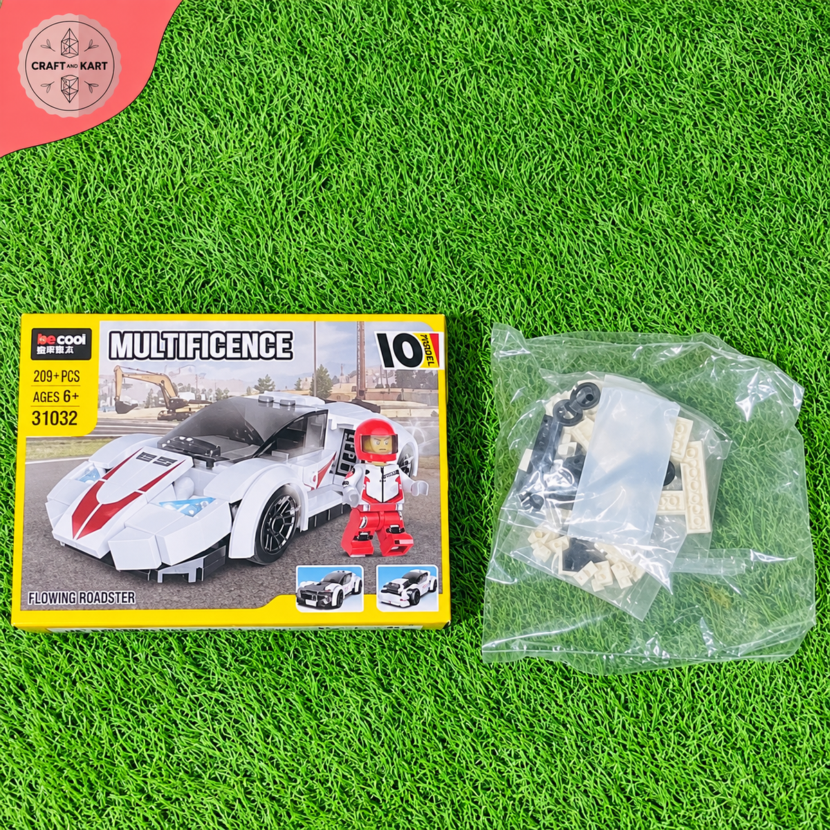 Brick Building Multificence 10-in-1 Racing Car Building Blocks Set – STEM Construction Toy for Kids 6+