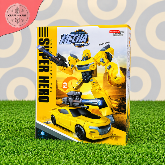 Machine Storm Mecha Warrior Yellow Car to Robot Deformation Toy | 2-in-1 Transforming Super Hero Action Figure with Blaster Weapon