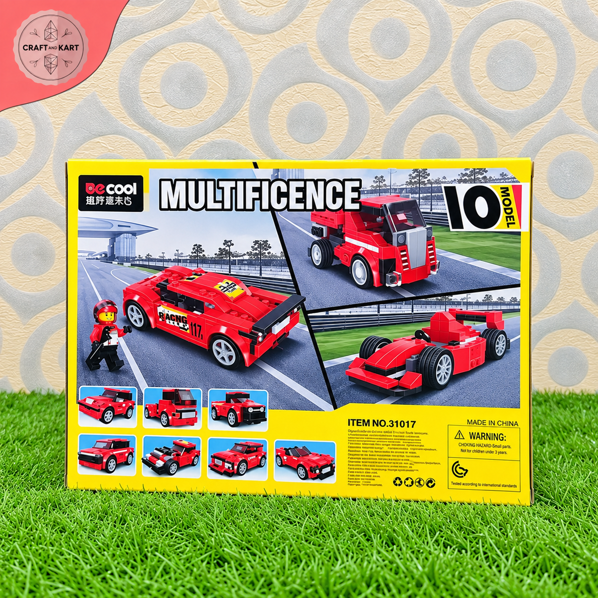 Brick Building 10-in-1 Race Track Car Building Blocks Set – 217+ PCS STEM Construction Toy for Kids 6+