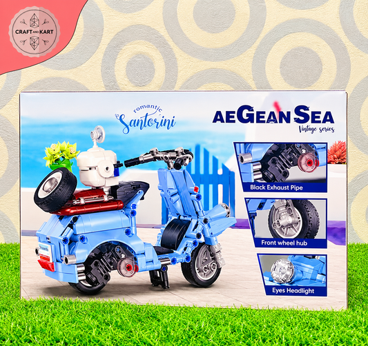 Aegean Sea Vintage Scooter Building Blocks Set – 513 PCS DIY Model Kit for Kids & Adults
