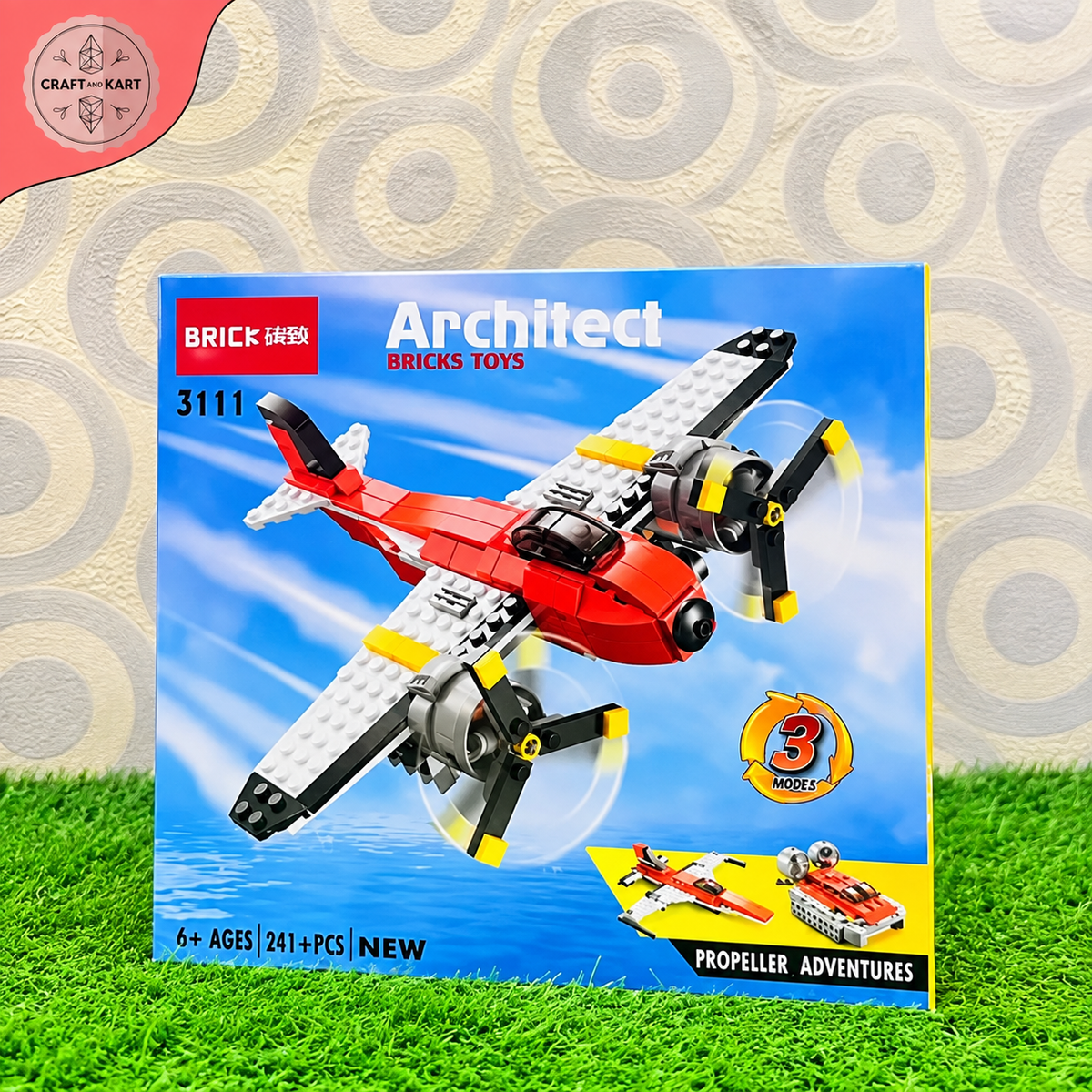 Brick Building Architect 3-in-1 Propeller Adventures Building Bricks Toy Set | Craft & Kart
