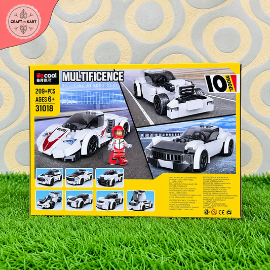 Brick Building Multificence 10-in-1 Racing Car Building Blocks Set – STEM Construction Toy for Kids 6+