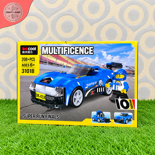 Brick Building 10-in-1 Super Racing Car Building Blocks Set – 208+ PCS STEM Construction Toy for Kids 6+ | Craft & Kart