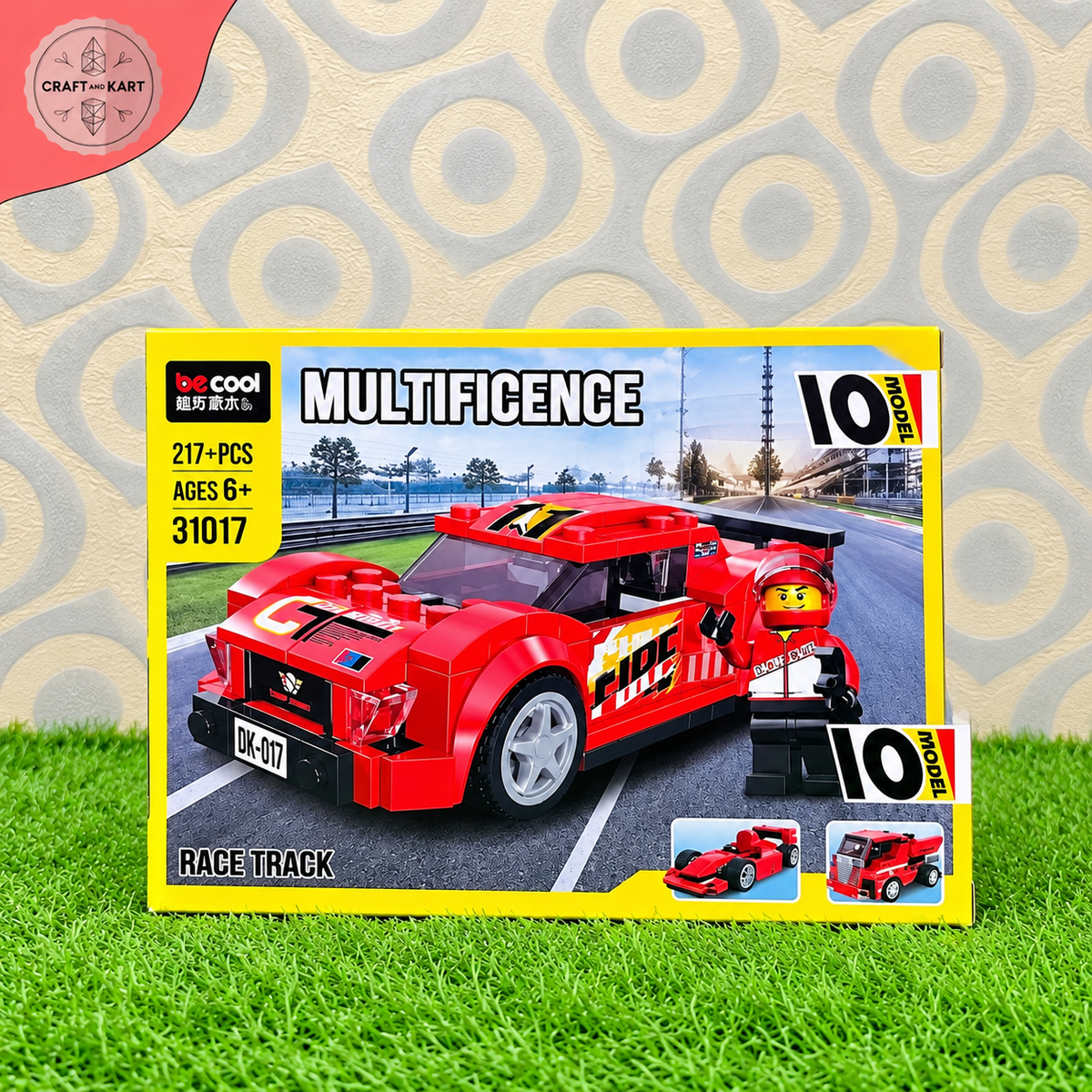 Brick Building 10-in-1 Race Track Car Building Blocks Set – 217+ PCS STEM Construction Toy for Kids 6+ | Craft & Kart