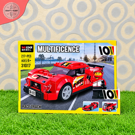 Brick Building 10-in-1 Race Track Car Building Blocks Set – 217+ PCS STEM Construction Toy for Kids 6+ | Craft & Kart