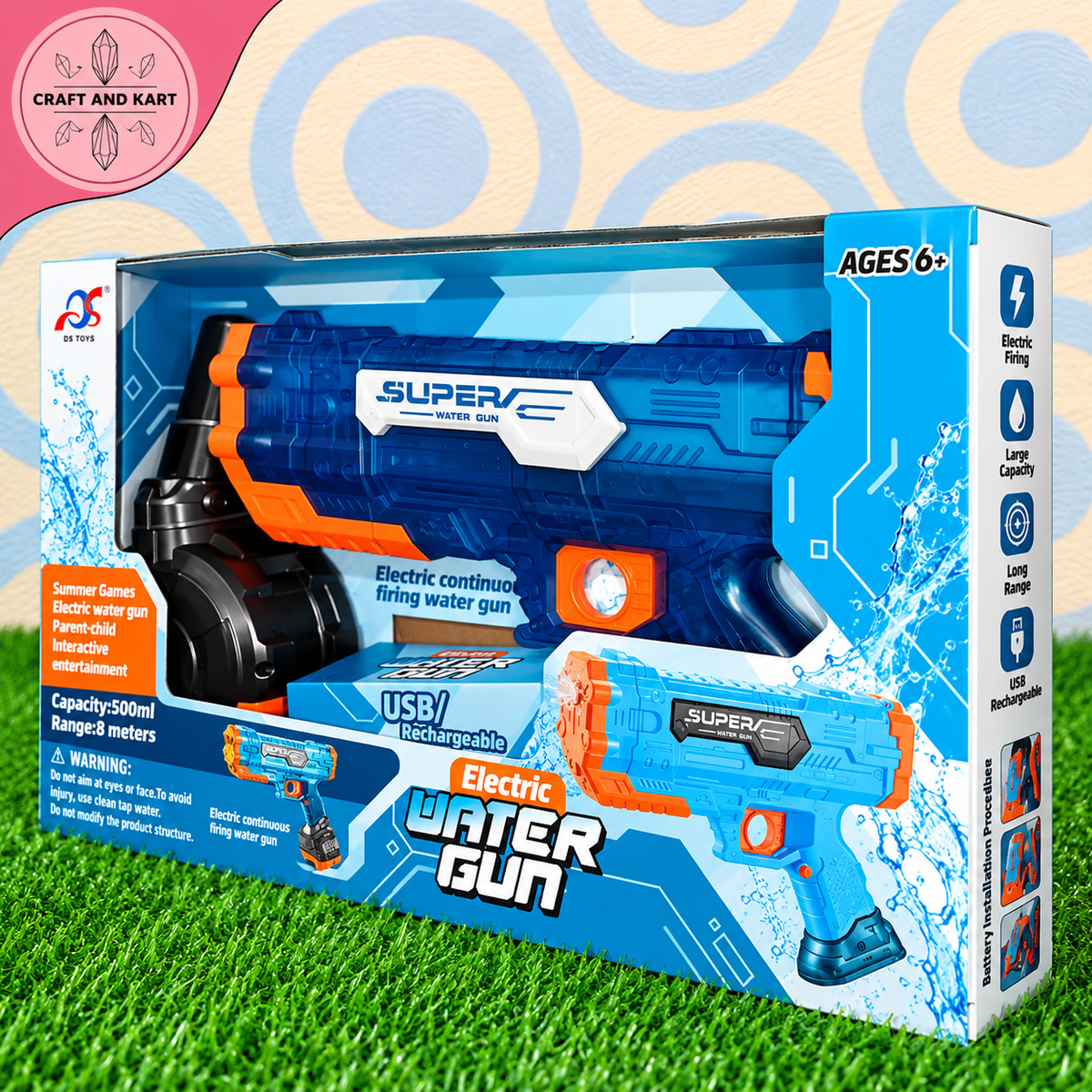 Electric Water Gun Set for Kids – Automatic High-Capacity Blaster Toy (8m Range) | Craft & Kart