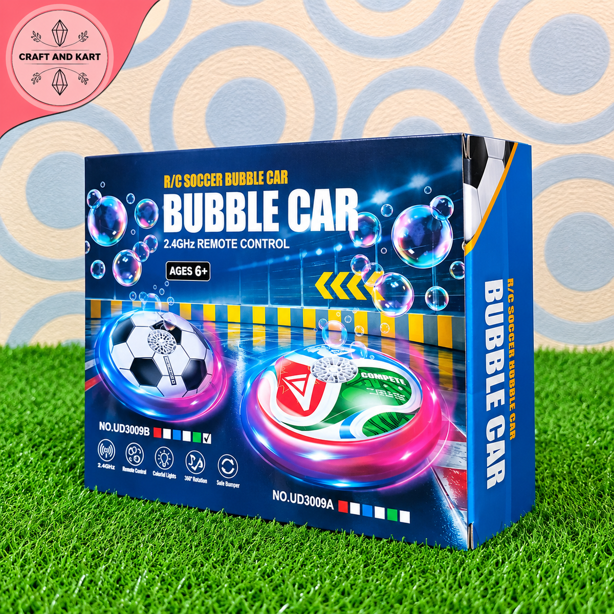 R/C Soccer Bubble Car – Remote Control Bubble Blowing Car with LED Lights, 360° Rotation & USB Charging | Kids Toy Car 6+ | Craft & Kart