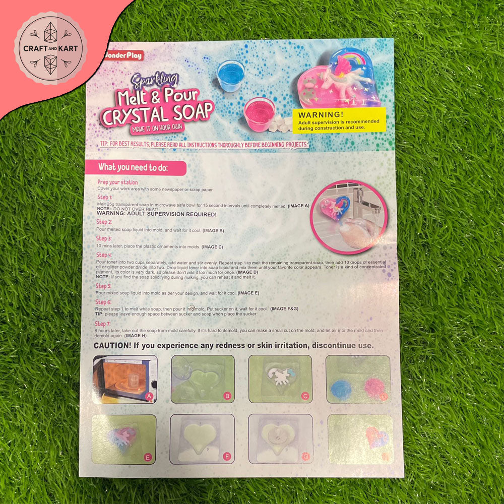 Crystal soap making kit instructions sheet on a grass background