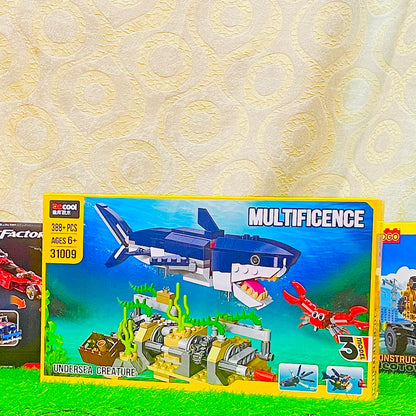 Decool Multificence 3-in-1 Undersea Creature Building Blocks Set | 388+ PCS Educational STEM Toy for Kids 6+