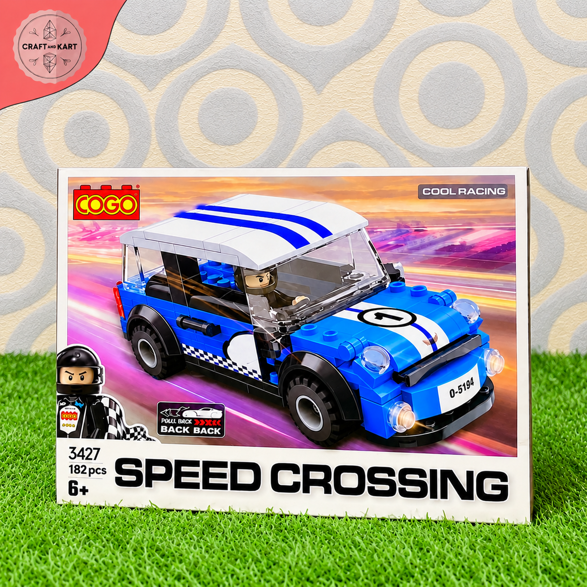 Brick Building COGO Speed Crossing Mini Racing Car Building Blocks Set | 182 Pieces Educational DIY Toy for Kids 6+ | Craft & Kart