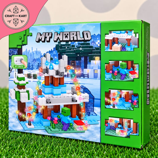 Minecraft Style Building Blocks Set 220+ Pieces with LED Lights | Creative Construction Toy for Kids 6+