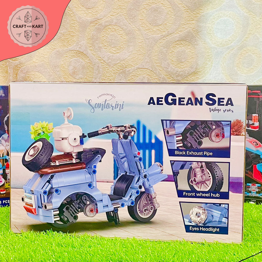 Aegean Sea Vintage Scooter Building Blocks Set – 513 PCS DIY Model Kit for Kids & Adults