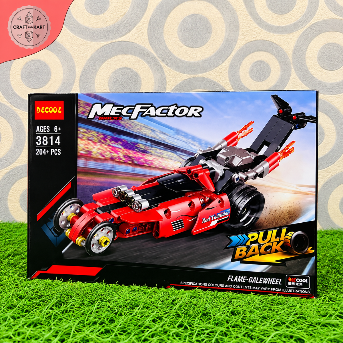 Brick Building Decool MecFactor Red Lightning Pull Back Racing Car Building Blocks Set | 204+ PCS STEM Toy for Kids 6+ | Craft & Kart