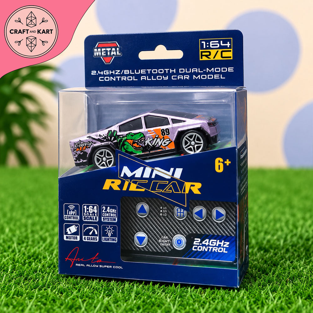 Mini RC Racing Car 1:64 Scale – 2.4GHz Bluetooth Dual-Mode Alloy Remote Control Toy Car for Kids 6+
