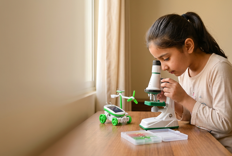 Kids building Science kits at home