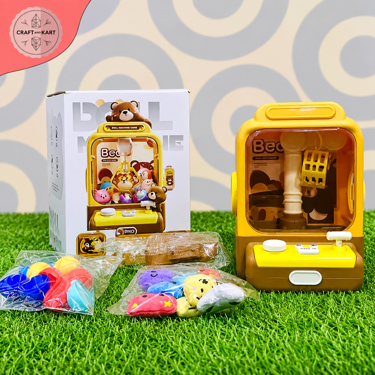 Mini Bear Claw Machine Toy for Kids – Electric Arcade Doll Catcher Game with Mini Plush Toys & Surprise Capsules
