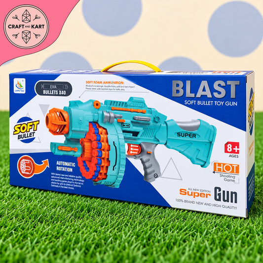 Electric Soft Bullet Toy Gun for Kids – Super Gun with 40 EVA Foam Bullets, Automatic Rotation & Long-Range Shooting Toy, 8+