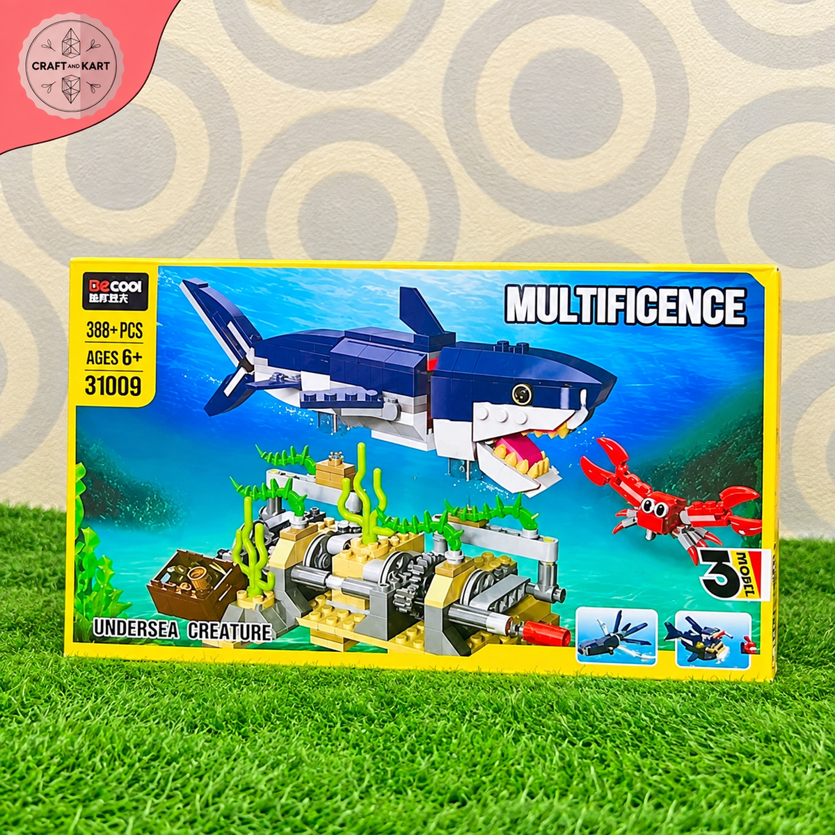 Brick Building Decool Multificence 3-in-1 Undersea Creature Building Blocks Set | 388+ PCS Educational STEM Toy for Kids 6+ | Craft & Kart