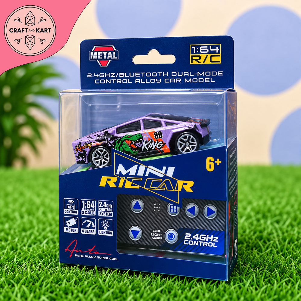 Mini RC Racing Car 1:64 Scale – 2.4GHz Bluetooth Dual-Mode Alloy Remote Control Toy Car for Kids 6+