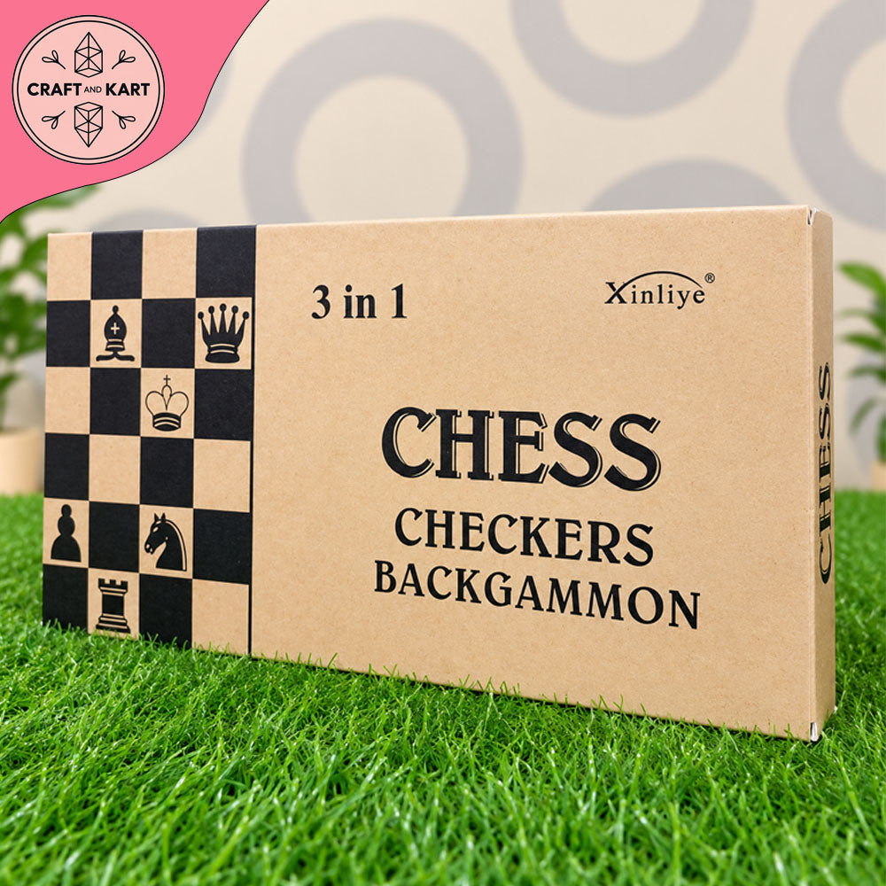 3-in-1 Wooden Board Game Set - Chess, Checkers & Backgammon | Craft & Kart