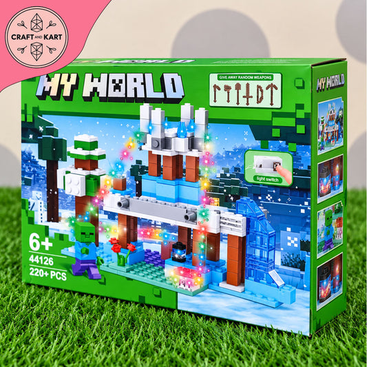 Minecraft Style Building Blocks Set 220+ Pieces with LED Lights | Creative Construction Toy for Kids 6+