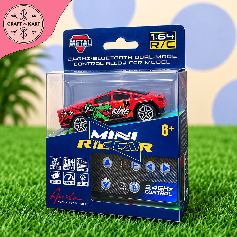 Mini RC Racing Car 1:64 Scale – 2.4GHz Bluetooth Dual-Mode Alloy Remote Control Toy Car for Kids 6+