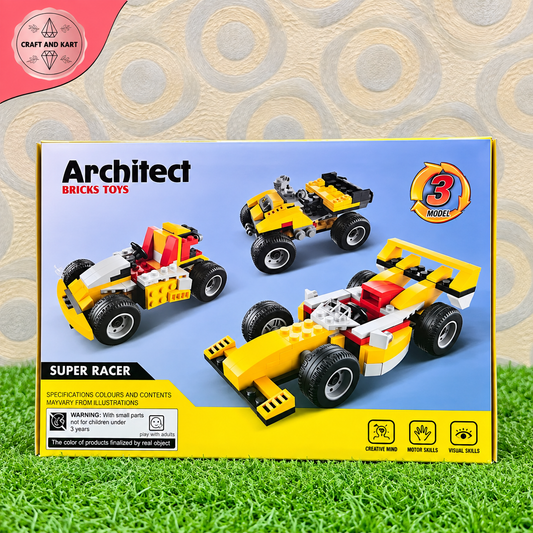 Brick Building Architect Bricks Toys Super Racer 3 Model Building Blocks | 121+ PCS DIY Racing Car Construction Set for Kids 6+