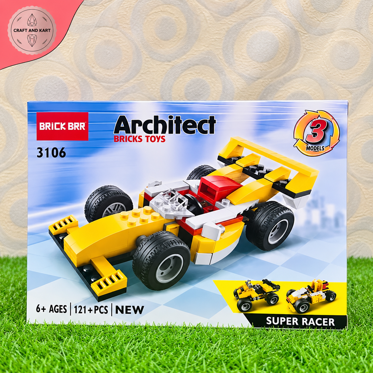Brick Building Architect Bricks Toys Super Racer 3 Model Building Blocks | 121+ PCS DIY Racing Car Construction Set for Kids 6+ | Craft & Kart