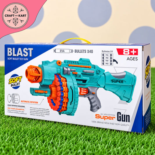Electric Soft Bullet Toy Gun for Kids – Super Gun with 40 EVA Foam Bullets, Automatic Rotation & Long-Range Shooting Toy, 8+