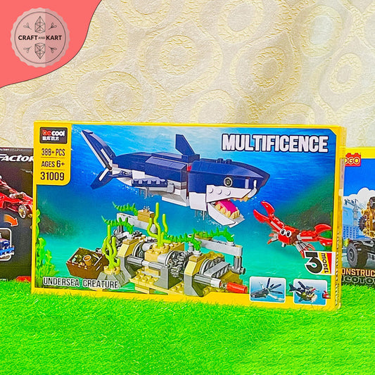 Decool Multificence 3-in-1 Undersea Creature Building Blocks Set | 388+ PCS Educational STEM Toy for Kids 6+