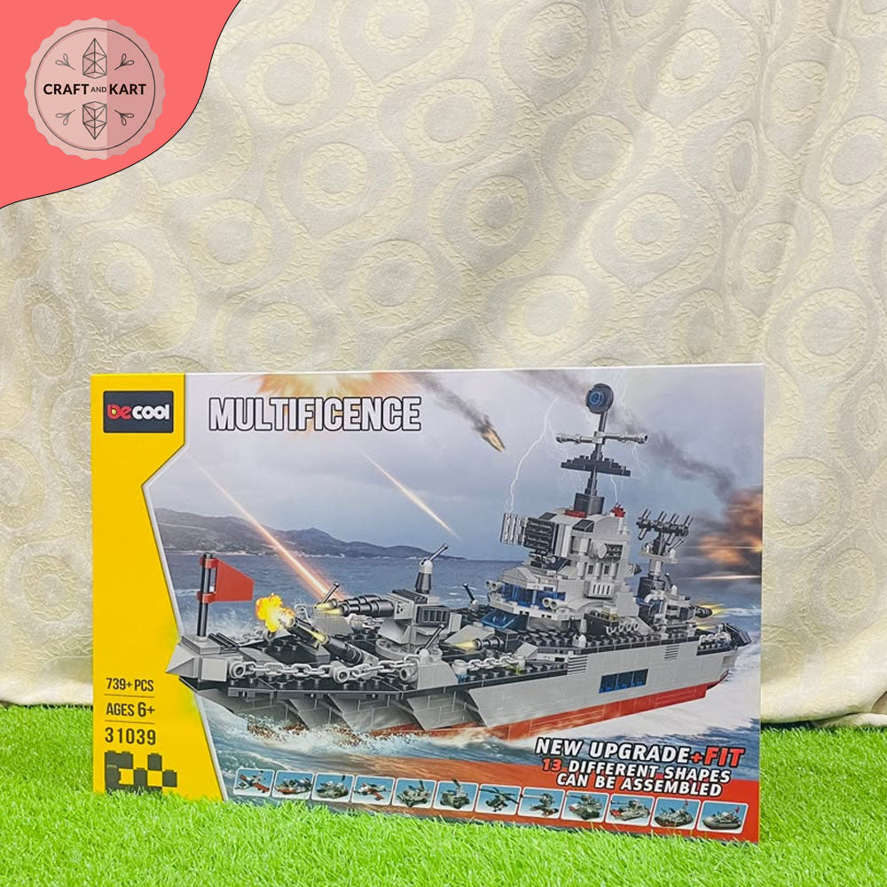13-in-1 Military Warship Building Blocks Set for Kids | Navy Battleship Brick Toy (739 Pieces)