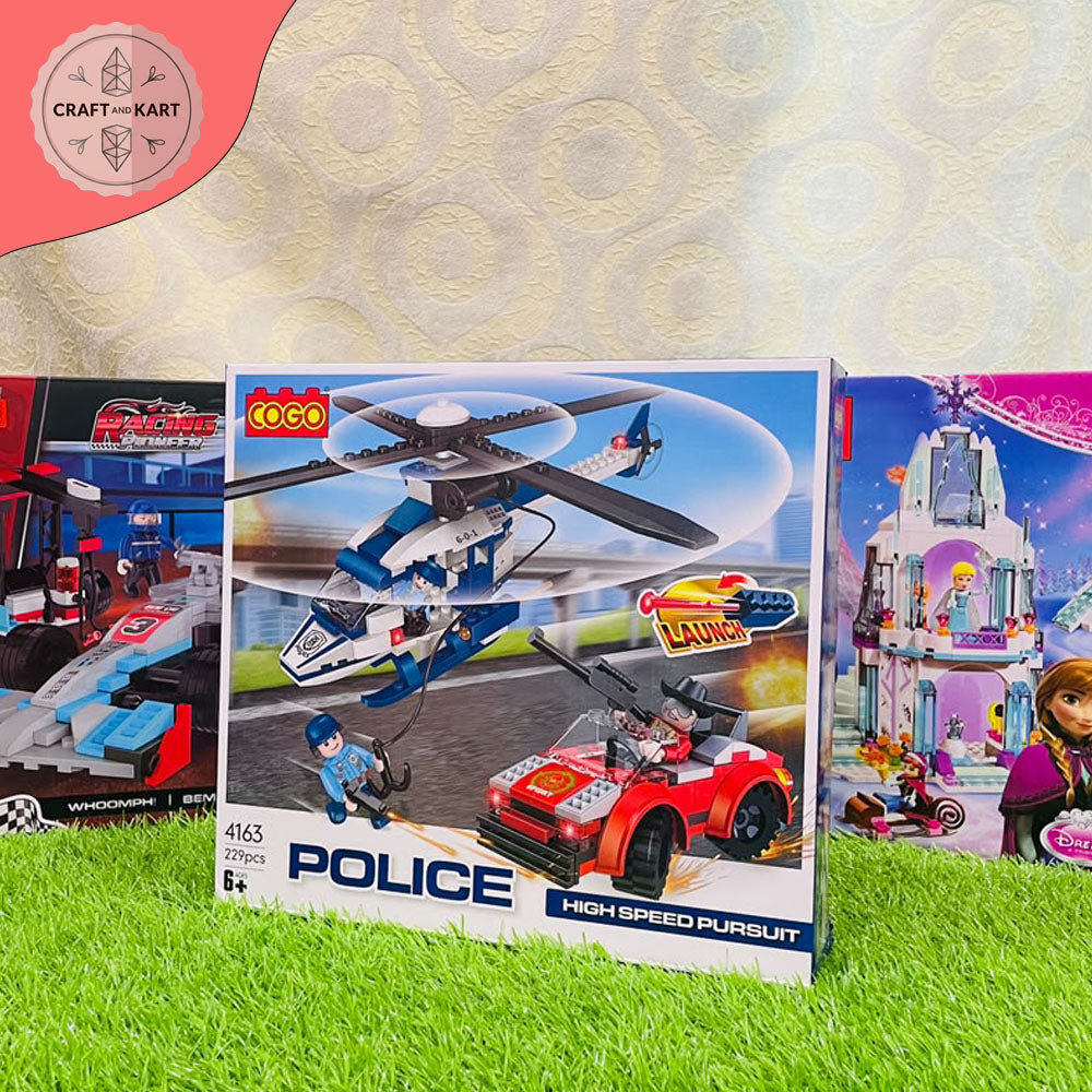 COGO Police High Speed Pursuit Building Blocks Set (229 Pcs) | Lego Compatible Police Helicopter & Car Brick Toy for Kids & Boys Birthday Gift