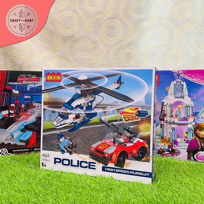 COGO Police High Speed Pursuit Building Blocks Set (229 Pcs) | Lego Compatible Police Helicopter & Car Brick Toy for Kids & Boys Birthday Gift