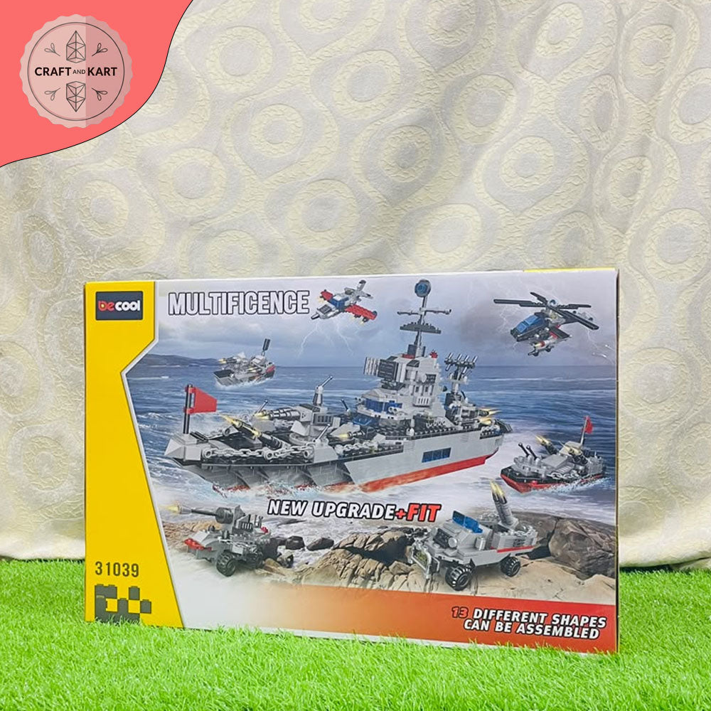 13-in-1 Military Warship Building Blocks Set for Kids | Navy Battleship Brick Toy (739 Pieces)