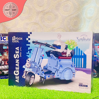 Aegean Sea Vintage Scooter Building Blocks Set – 513 PCS DIY Model Kit for Kids & Adults